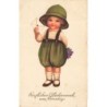 n°30299 - Clapsaddle - Fillette tenant une lettre et un bouquet de violettes