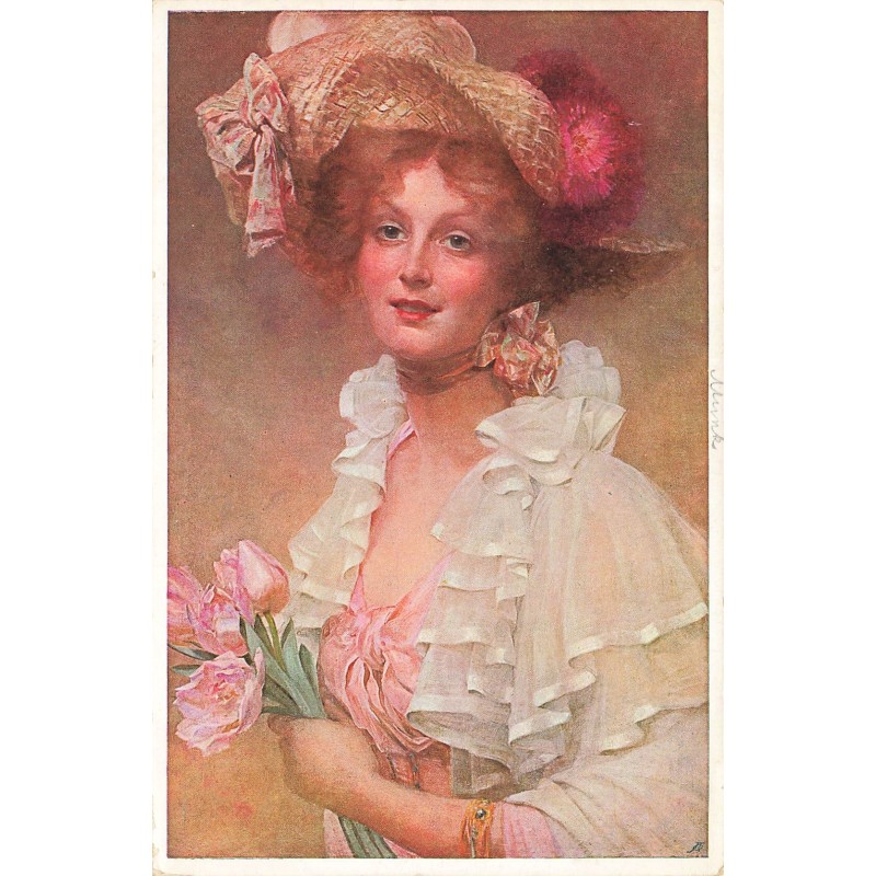 n°30303 - Illustrateur MM Vienne n°529 - Jeune femme portant un chapeau  tenant des tulipes