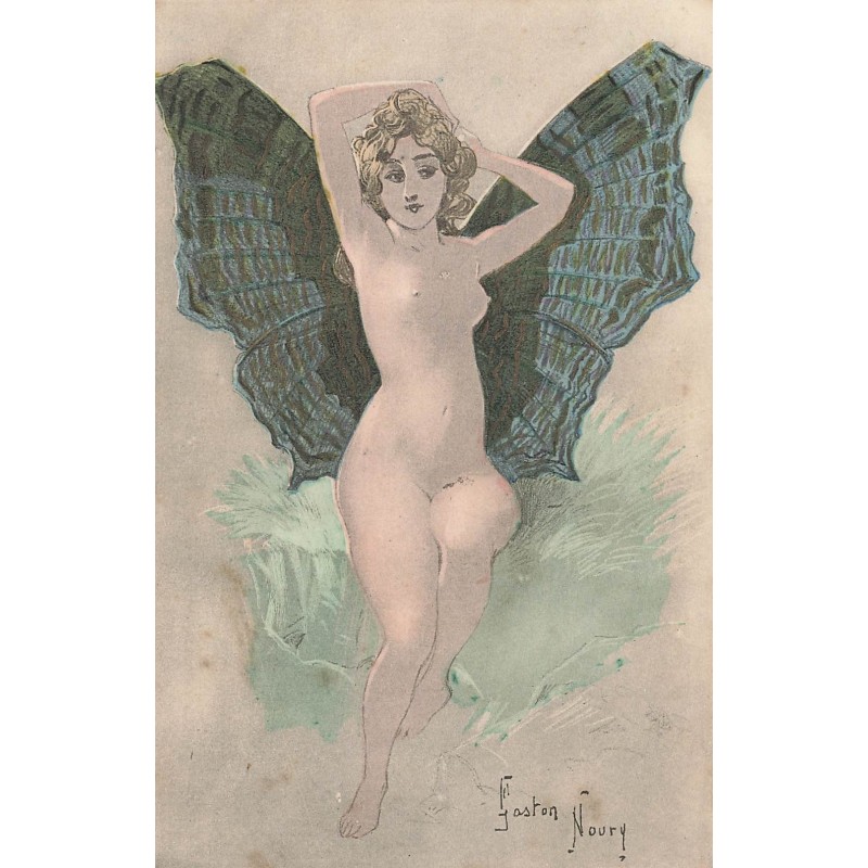 n°30310 - Illustrateur Gaston Noury - Jeune femme nue portant des ailes de papillon -Fée