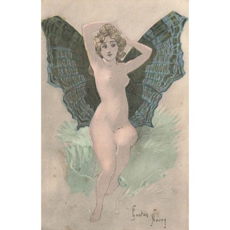 n°30310 - Illustrateur Gaston Noury - Jeune femme nue portant des ailes de papillon -Fée