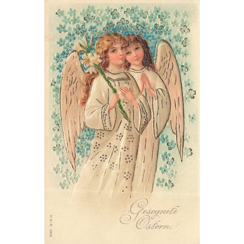 n°30314 - Carte Gaufrée - MSIB 13606 - Gesegnete Ostern - Deux anges gardien priant