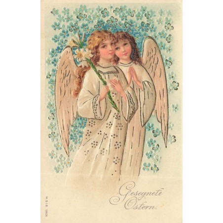 n°30314 - Carte Gaufrée - MSIB 13606 - Gesegnete Ostern - Deux anges gardien priant