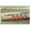 n°30315 - Carte Gaufrée - Fröhliche Ostern - Lièvres humanisés lors d'un concours d'aviron