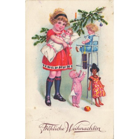 n°30317 - Noël - Fröhliche Weihnachten - Fillette jouant avec ses poupées