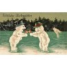 n°30318 - Fröhliche Weihnachten - Bonhommes de neige, humanisés, trinquant, sur des patins à glace