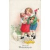 n°30320 - Noël - Clapsaddle - Enfants s'amusant devant un chien découvrant un chien en bois