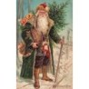 n°30325 - Carte Gaufrée - Fröhliche Weihnachten - Père Noël dans la forêt apportant les jouets
