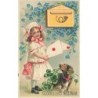 n°30335 - Carte Gaufrée - MSIB 14131 - Glückliches Neujahr - Fillette postant des lettres avec son Teckel