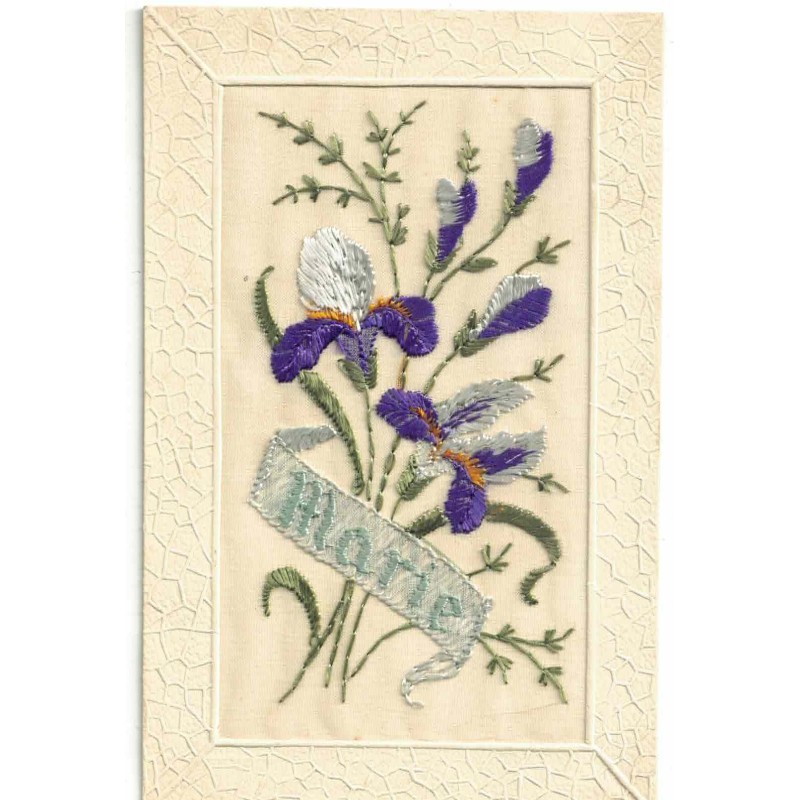 n°30352 - Carte Brodée - Prénom - Marie - Iris