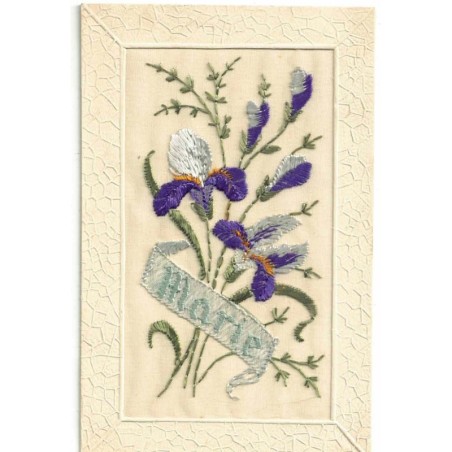 n°30352 - Carte Brodée - Prénom - Marie - Iris