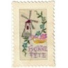 n°30353 - Carte Brodée - Bonne Fête - Moulin à Vent, et Fleurs