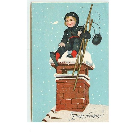 n°13828 - Flatscher - Prosit Neujahr - Ramoneur sur le haut d'une cheminée
