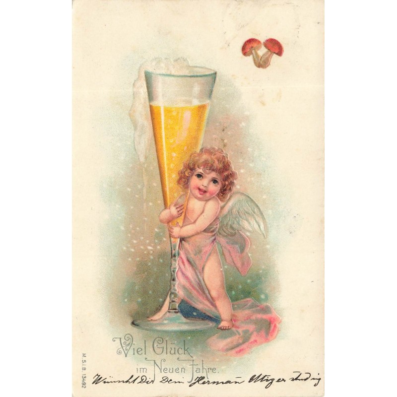 n°30359 - Carte Gaufrée - MSIB 13492 - Viel Glück im Neuen Jahre - Ange tenant une flûte de champagne