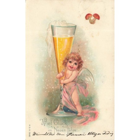 n°30359 - Carte Gaufrée - MSIB 13492 - Viel Glück im Neuen Jahre - Ange tenant une flûte de champagne