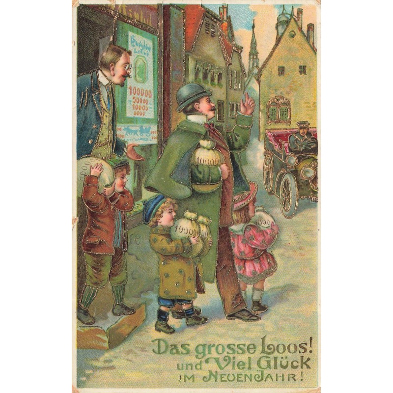 n°30361 - Nouvel An - Homme avec des enfants portant des sacs de pièces