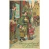 n°30361 - Nouvel An - Homme avec des enfants portant des sacs de pièces