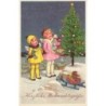 n°30372 - Noël  - Fillettes portant des jouets admirant un sapin - Ours en peluche (Teddy Bear)
