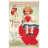n°30383 - Carte Gaufrée - Clapsaddle - Sweet ... Valentine I Think of you - Fillette assise sur un coeur