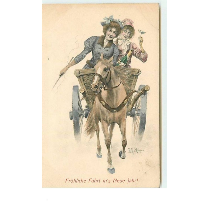 n°13851 - MM Vienne n°206 - Wichera - Fröhliche Fahrt in's Neue Jahr ! - Jeunes femmes buvant du champage