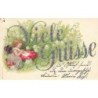 n°30395 - Carte Gaufrée - MSIB  435 - Viele Grüsse - Ange écrivant au milieu de muguet sur un champignon