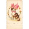 n°30398 - Petite carte qui s'ouvre - Chat portant un chapeau avec des plumes