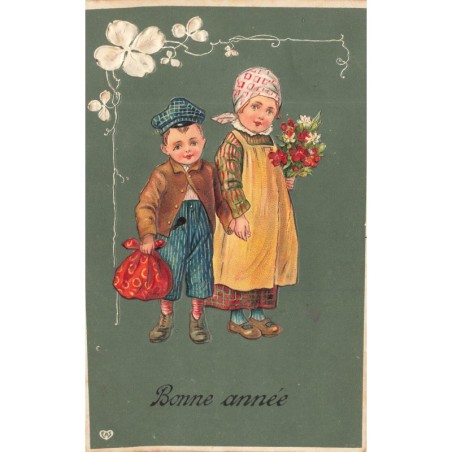 n°30409 - Carte Gaufrée - Bonne Année - Deux enfants se tenant par la main