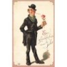 n°30415 - Carte Gaufrée - Nouvel An - Homme en costume tenant une rose