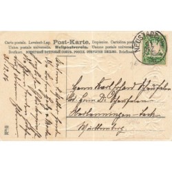 n°30416 - Carte Gaufrée - Nouvel An - MSIB 13653 - Enfants regardant des portes-bonheur tombés d'un panier