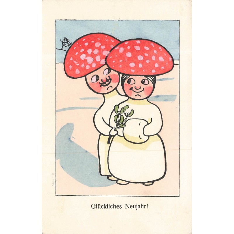 n°30418 - Nouvel An - Glückliches Neujahr - Couple de champignons humanisés