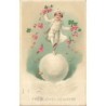 n°30419 - Carte Gaufrée - MSIB - Fröhliches Neujahr - Garçon debout sur une boule de neige lançant des fleurs