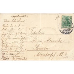 n°30419 - Carte Gaufrée - MSIB - Fröhliches Neujahr - Garçon debout sur une boule de neige lançant des fleurs