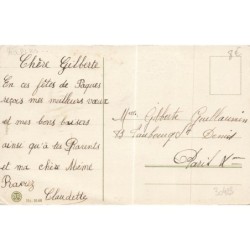 n°30423 - Flatscher - Joyeuses Pâques - Enfants et lapins autour d'un panier rempli d'oeufs