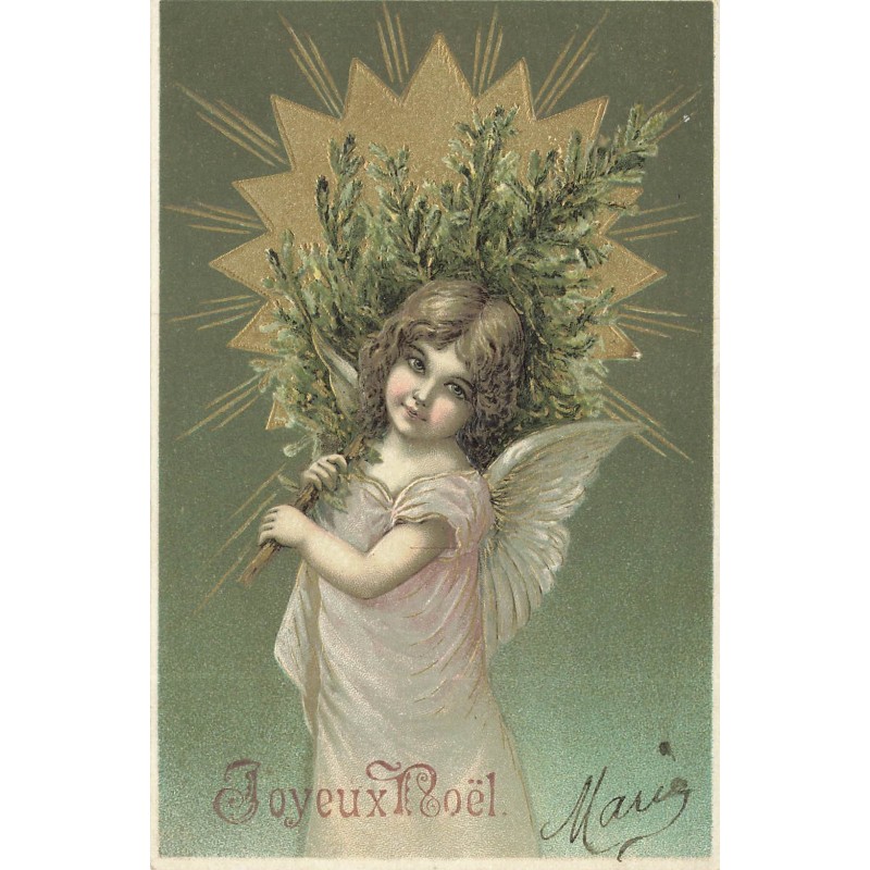 n°30427 - Carte Gaufrée - Joyeux Noël - Ange portant un sapin