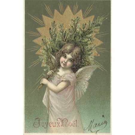 n°30427 - Carte Gaufrée - Joyeux Noël - Ange portant un sapin
