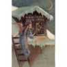 n°30428 - Carte Gaufrée - 2917 - Joyeux Noël - Ange gardien sur une échelle regardant par une fenêtre