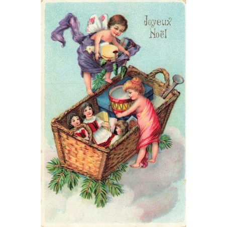 n°30431 - Joyeux Noël - Anges déposant des jouets dans un panier