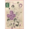 n°30439 - Carte Gaufrée - Mille bons Souhaits - Anges avec des portes-bonheur et champagne