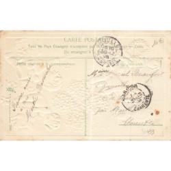 n°30439 - Carte Gaufrée - Mille bons Souhaits - Anges avec des portes-bonheur et champagne