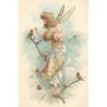 n°30441 - Carte à Paillettes - Fée - Jeune femme avec des ailes, donnant à manger àdes oiseaux