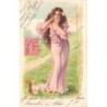n°30442 - Fantaisie - Jeune femme près d'un lièvre déposant des oeufs