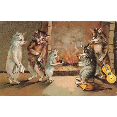 n°30447 - Illustrateur Maurice Boulanger - Chats humanisés près d'un feu de cheminée