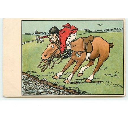 n°13859 - MM Vienne n°204 - Cavalier se retenant au cou de son cheval devant un cour d'eau