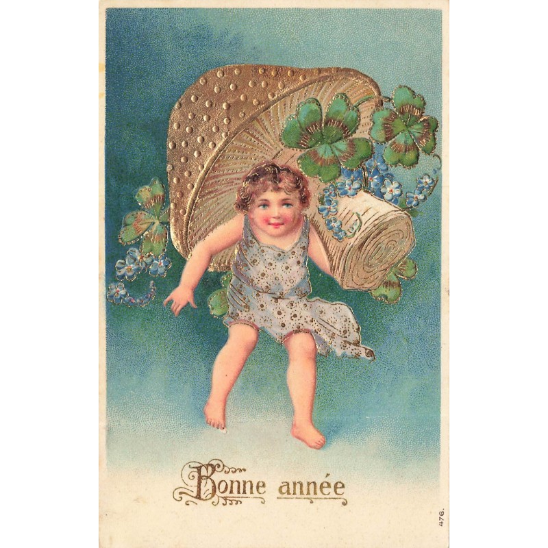n°30457 - Carte Gaufrée - Bonne Année - Ange portant un champignon