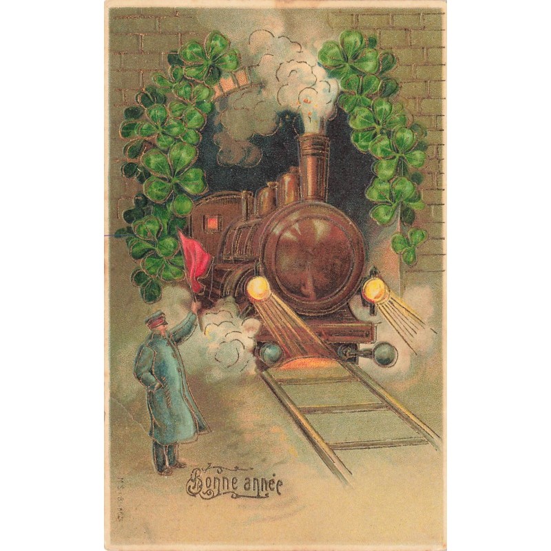 n°30460 - Carte Gaufrée - MSIB 1364 - Bonne Année - Locomotive sortant d'un tunnel