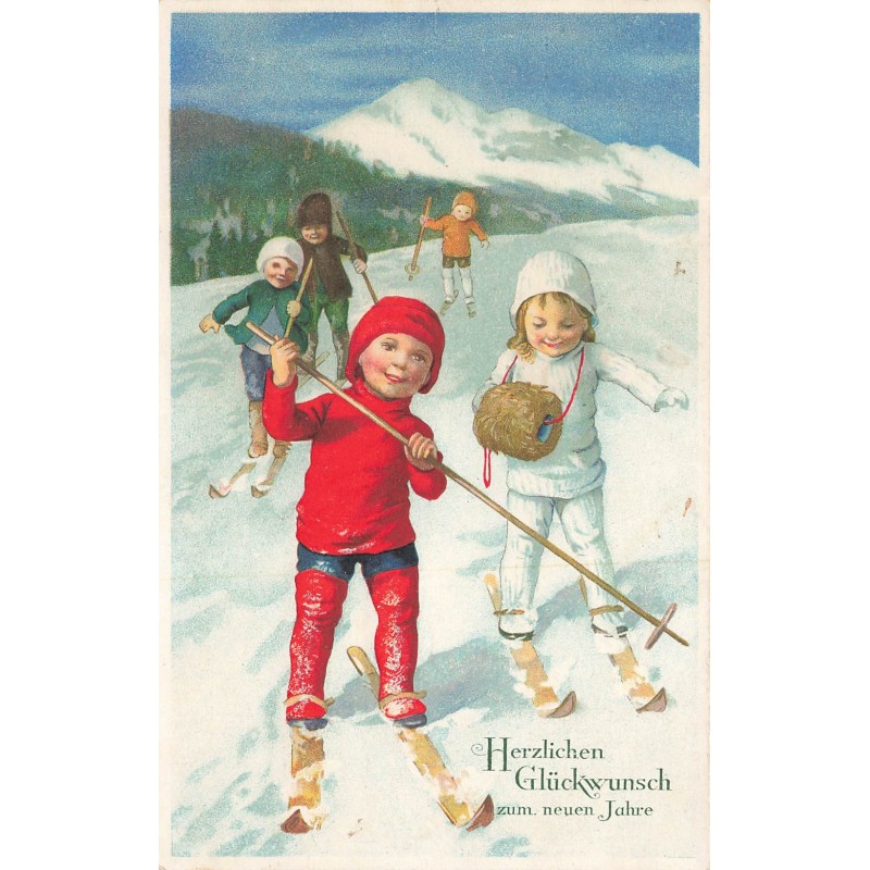 n°30465 - Nouvel An - Herzlichen Glückwunsch zum neuen Jahre - Enfants sur des skis