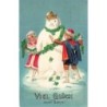 n°30467 - Carte Gaufrée - Nouvel An - Enfants décorant un bonhomme de neige