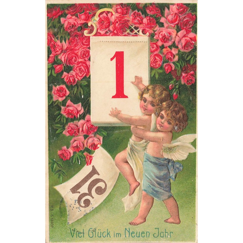 n°30468 - Carte Gaufrée - MSIB 13937 - Nouvel An - Anges effeuillant un éphéméride