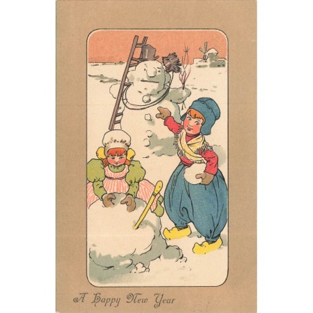 n°30472 - Nouvel An - A Happy New Year - Jeunes filles faisant un bonhomme de neige