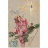n°30475 - Carte Gaufrée - Joyeux Noël - Ange assis sur une branche de sapin regardant une bougie