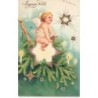 n°30477 - Carte Gaufrée - Clapsaddle - Joyeux Noël - Ange assis sur une étoile posé sur une branche de sapin